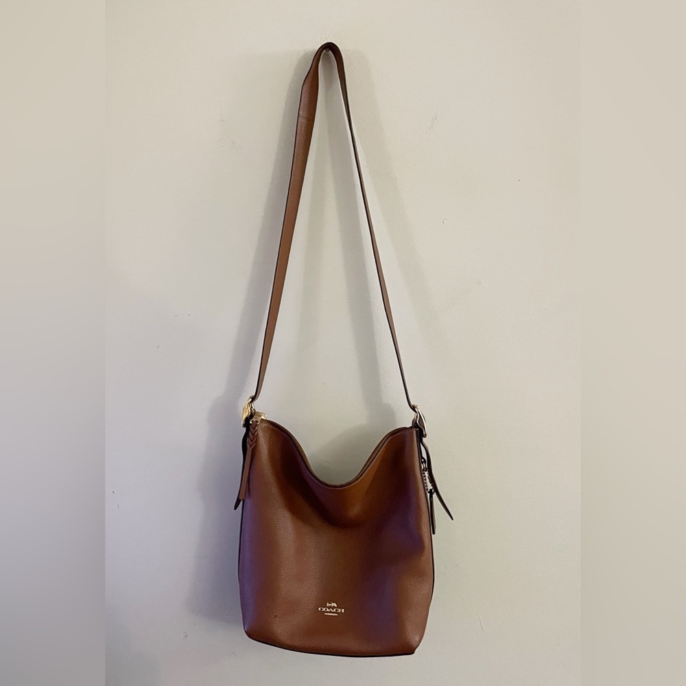 Coach Pebbled Leather Tan Cognac Brown Shoulder Bag Crossbody Chic Minimalist - Picture 6 of 16